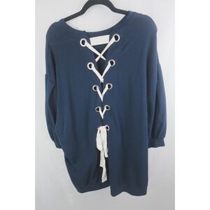 Project Runway M Navy White Sweatshirt Lace-Up Back Pullover Women's Casual Top